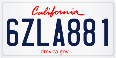 CA license plate 6ZLA881