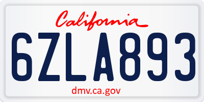 CA license plate 6ZLA893