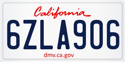 CA license plate 6ZLA906