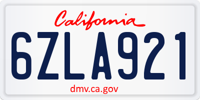 CA license plate 6ZLA921
