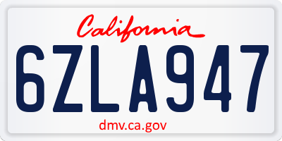 CA license plate 6ZLA947