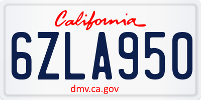 CA license plate 6ZLA950