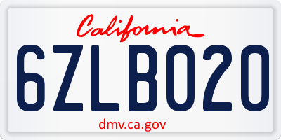 CA license plate 6ZLB020