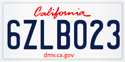 CA license plate 6ZLB023