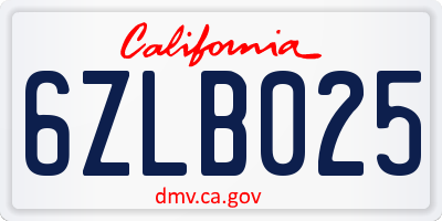 CA license plate 6ZLB025