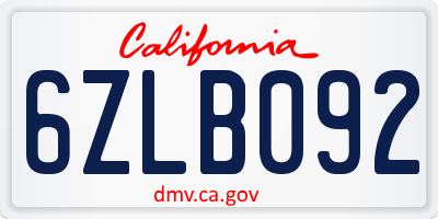 CA license plate 6ZLB092