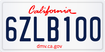CA license plate 6ZLB100