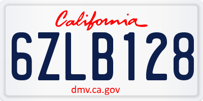 CA license plate 6ZLB128