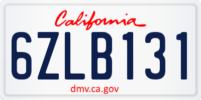 CA license plate 6ZLB131