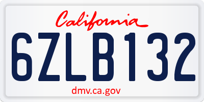 CA license plate 6ZLB132