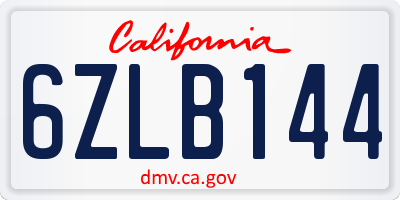 CA license plate 6ZLB144