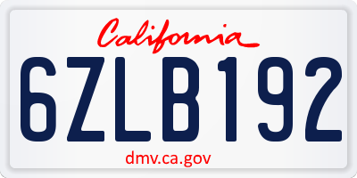 CA license plate 6ZLB192