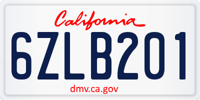 CA license plate 6ZLB201