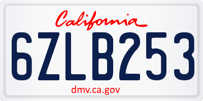 CA license plate 6ZLB253