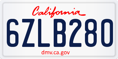CA license plate 6ZLB280