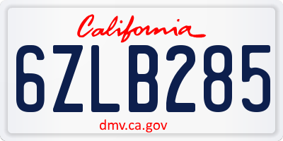 CA license plate 6ZLB285