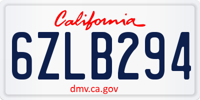 CA license plate 6ZLB294