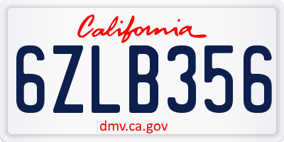 CA license plate 6ZLB356