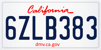 CA license plate 6ZLB383