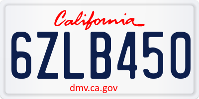 CA license plate 6ZLB450