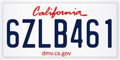 CA license plate 6ZLB461