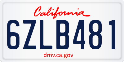 CA license plate 6ZLB481