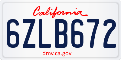 CA license plate 6ZLB672