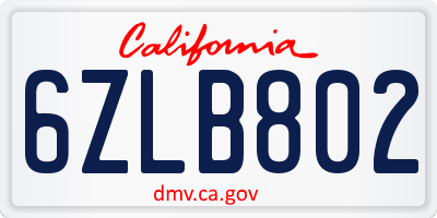 CA license plate 6ZLB802