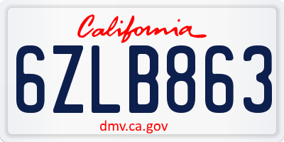 CA license plate 6ZLB863