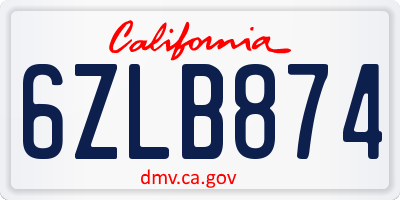 CA license plate 6ZLB874