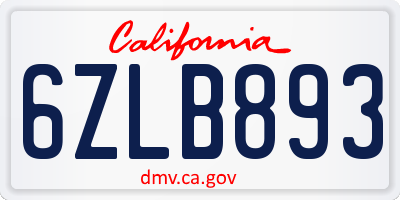CA license plate 6ZLB893