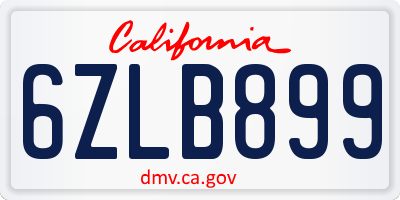 CA license plate 6ZLB899