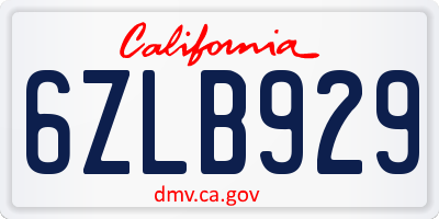 CA license plate 6ZLB929