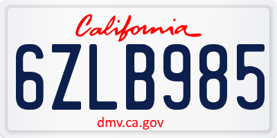 CA license plate 6ZLB985