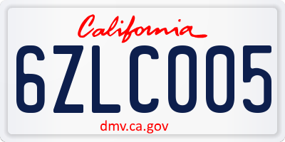 CA license plate 6ZLC005