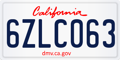 CA license plate 6ZLC063