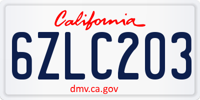 CA license plate 6ZLC203