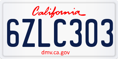 CA license plate 6ZLC303