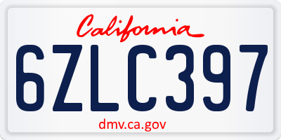 CA license plate 6ZLC397