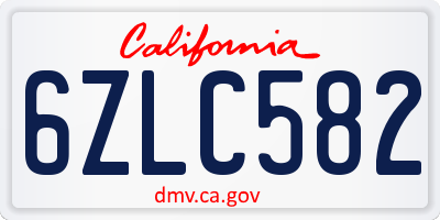 CA license plate 6ZLC582