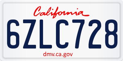 CA license plate 6ZLC728