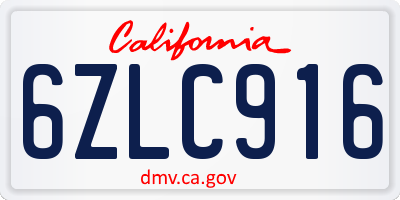 CA license plate 6ZLC916