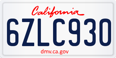 CA license plate 6ZLC930