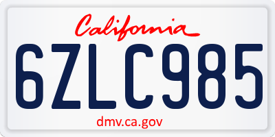 CA license plate 6ZLC985