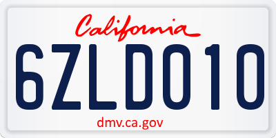 CA license plate 6ZLD010