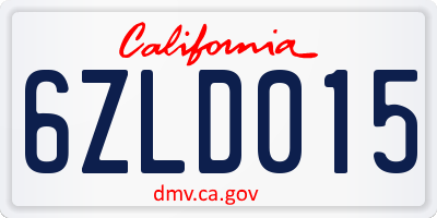 CA license plate 6ZLD015