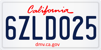 CA license plate 6ZLD025