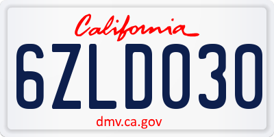 CA license plate 6ZLD030