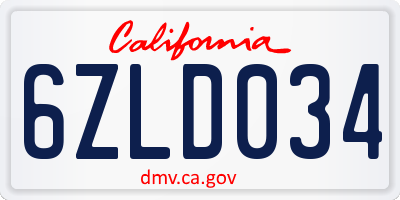 CA license plate 6ZLD034