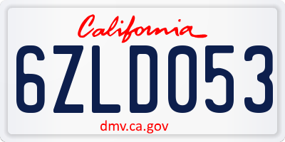 CA license plate 6ZLD053